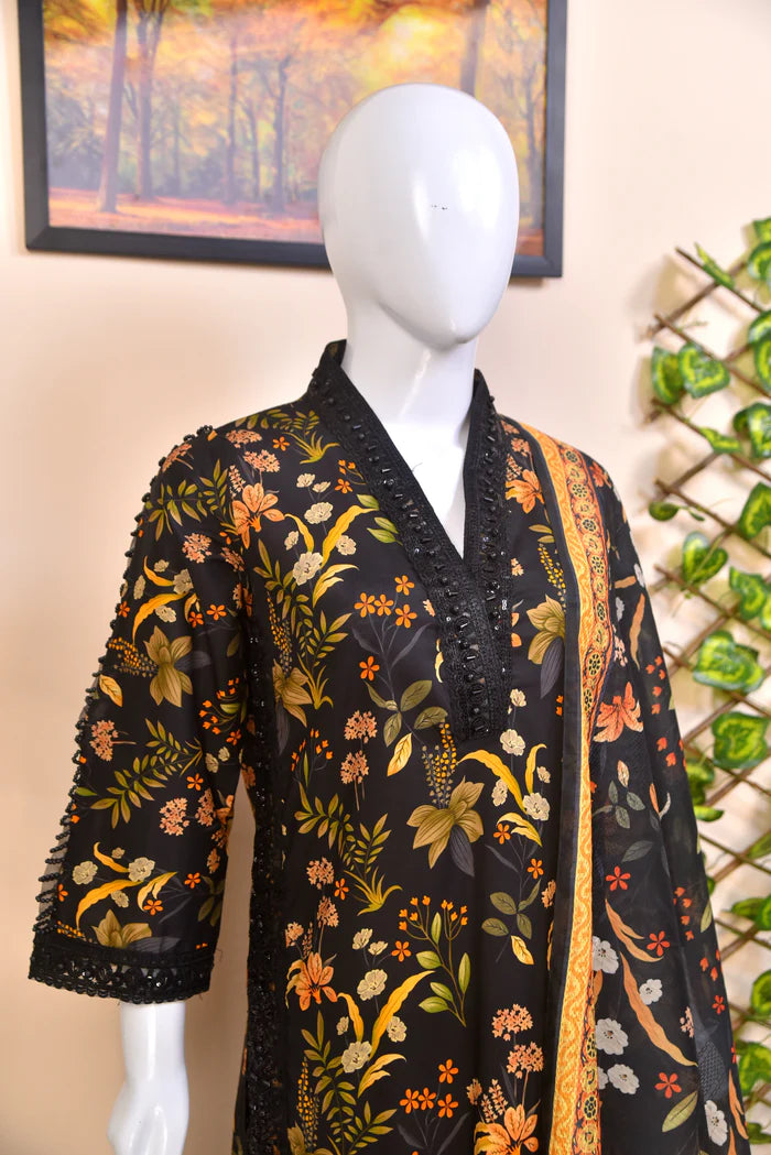 Luxury Embroidered Midnight Cotton 3PC Suit