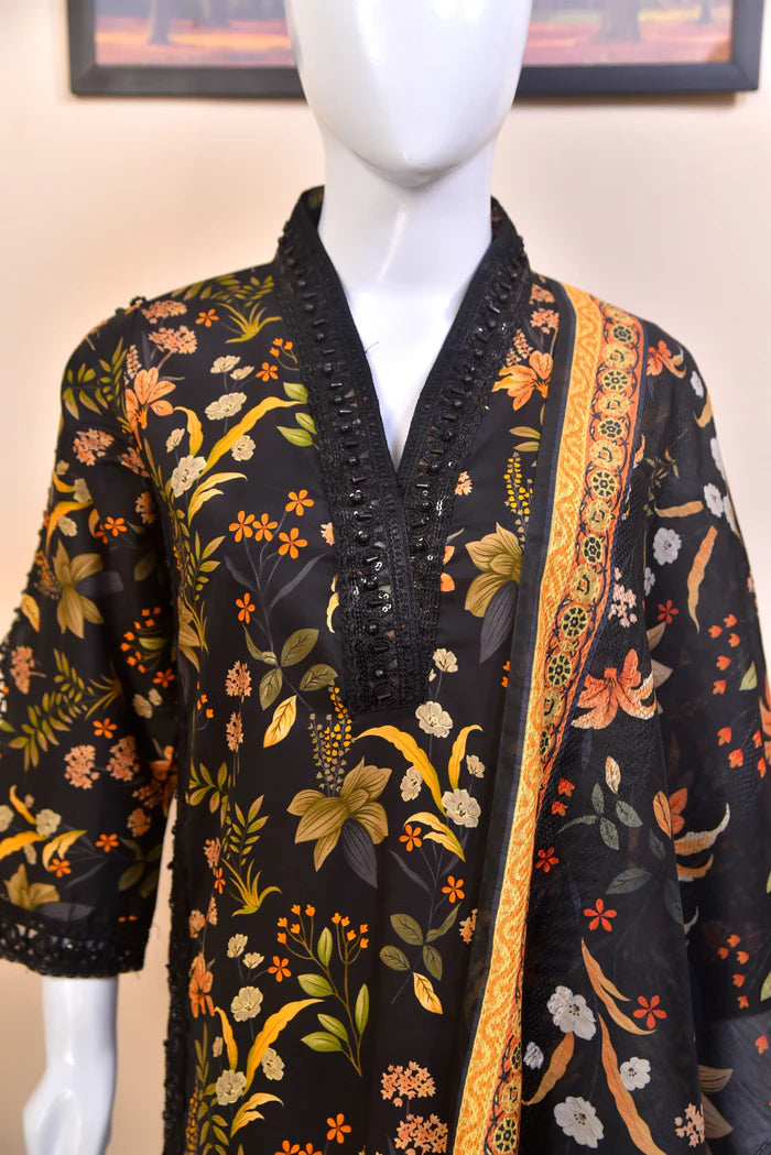 Luxury Embroidered Midnight Cotton 3PC Suit