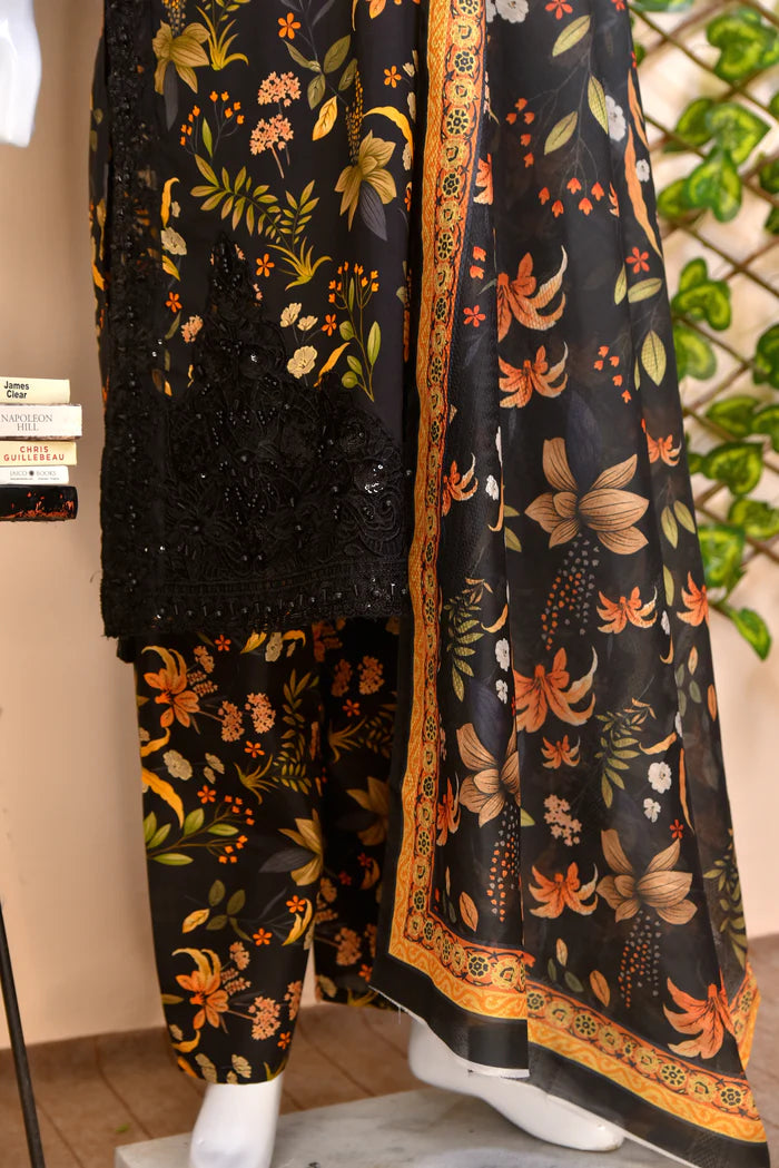 Luxury Embroidered Midnight Cotton 3PC Suit