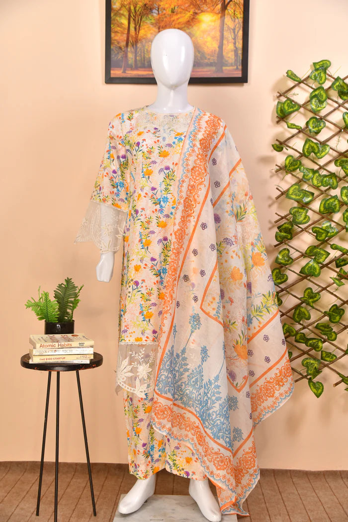 Luxury Embroidered Lawn 3PC with Organza Detailing