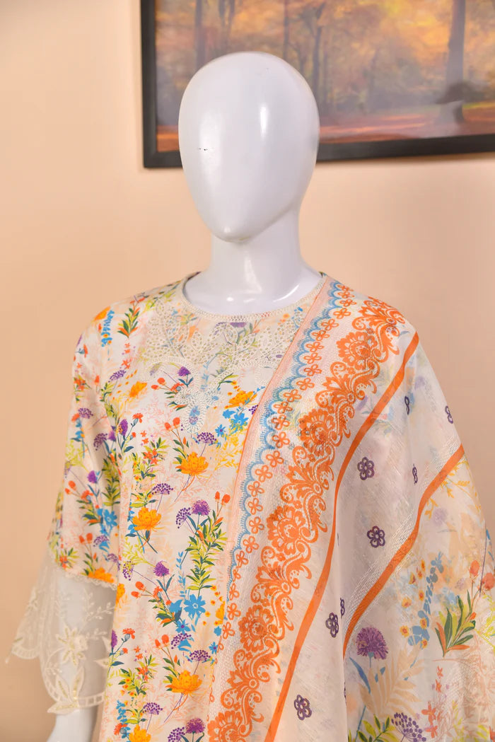 Luxury Embroidered Lawn 3PC with Organza Detailing
