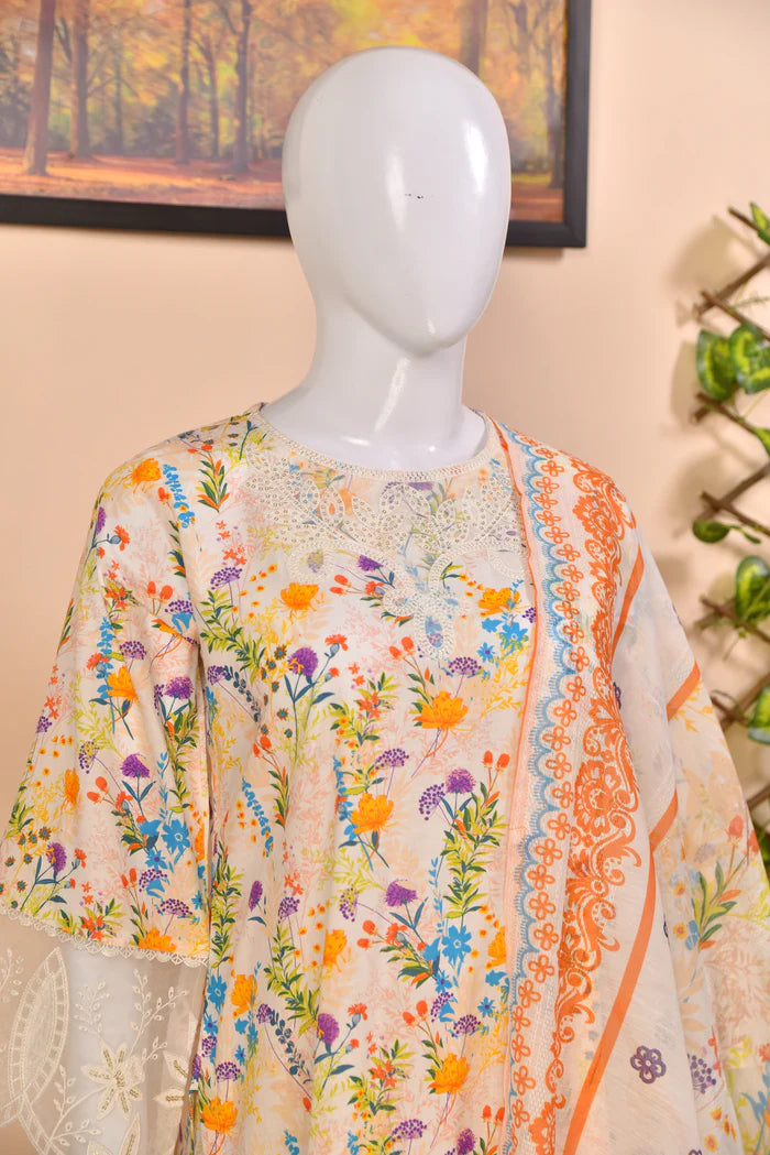 Luxury Embroidered Lawn 3PC with Organza Detailing