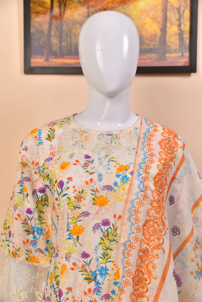 Luxury Embroidered Lawn 3PC with Organza Detailing
