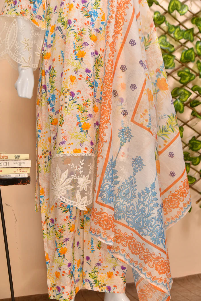 Luxury Embroidered Lawn 3PC with Organza Detailing