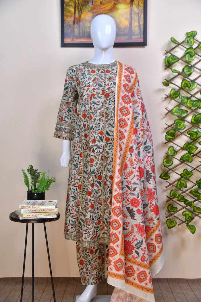 Luxury Printed Cotton 3PC with Lace Detailing