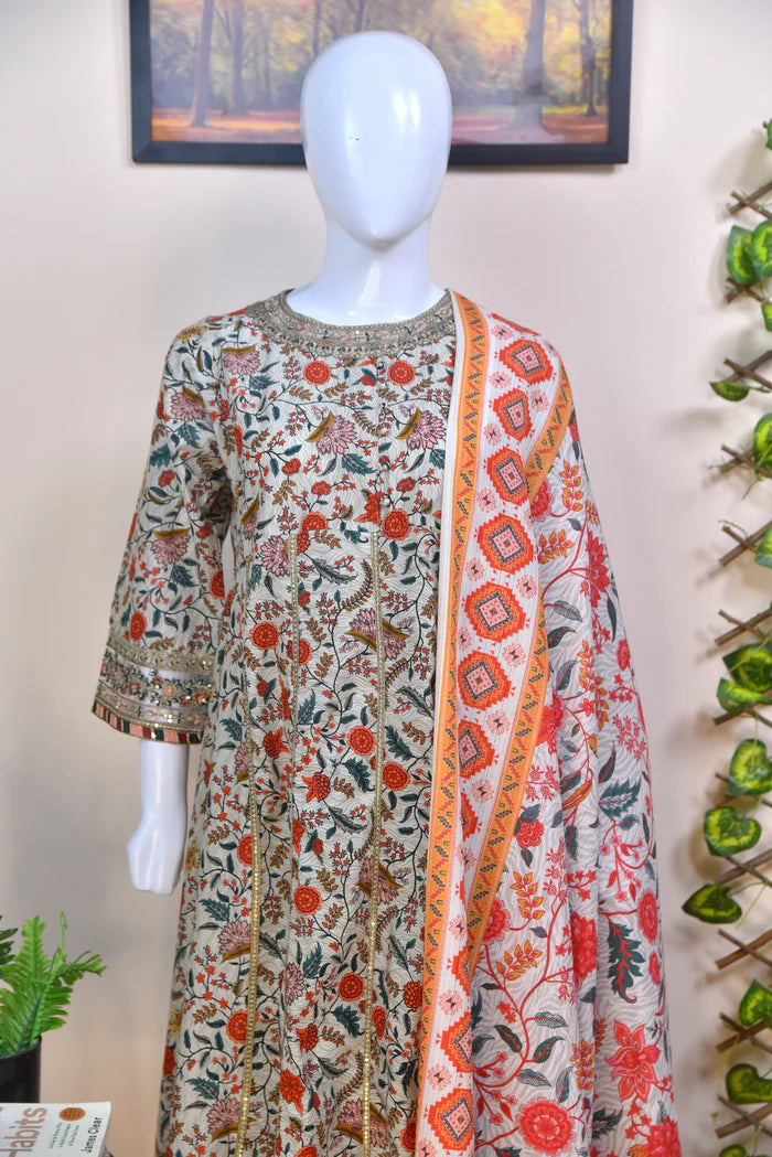 Luxury Printed Cotton 3PC with Lace Detailing