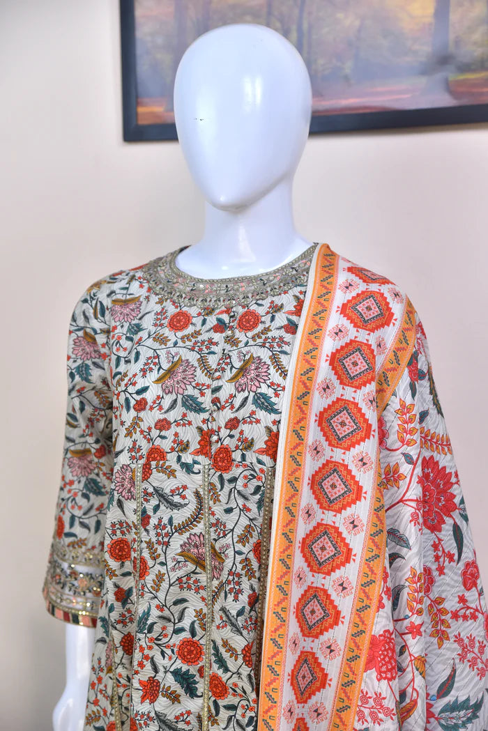 Luxury Printed Cotton 3PC with Lace Detailing