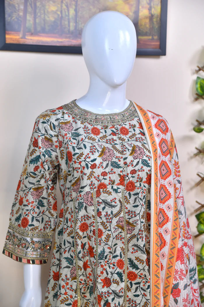 Luxury Printed Cotton 3PC with Lace Detailing