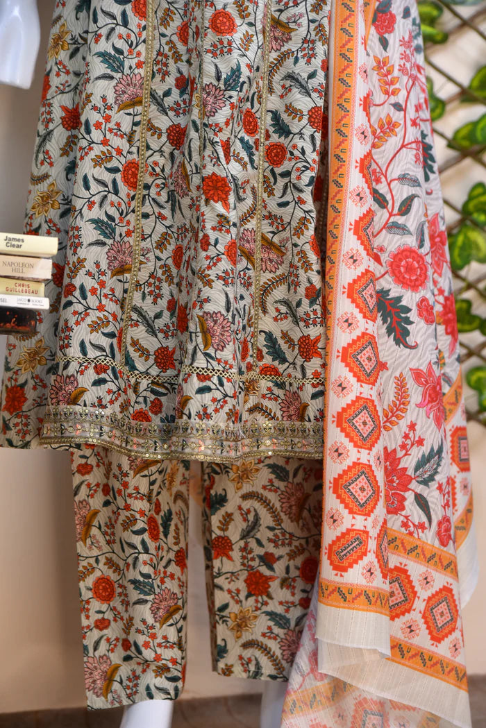 Luxury Printed Cotton 3PC with Lace Detailing