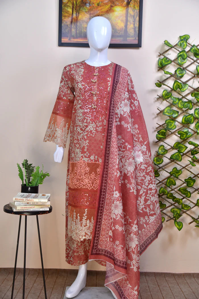Luxury Printed lawn 3PC with Lace Detailing