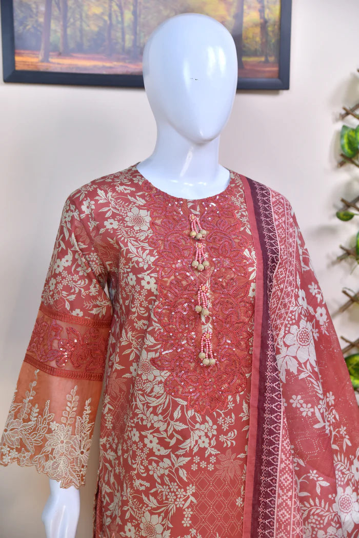 Luxury Printed lawn 3PC with Lace Detailing