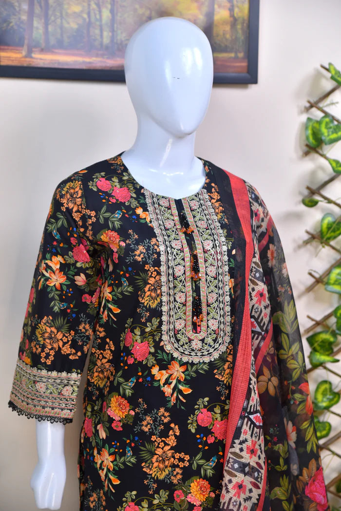 Luxury Embroidered Lawn 3PC with Farshi Shalwar