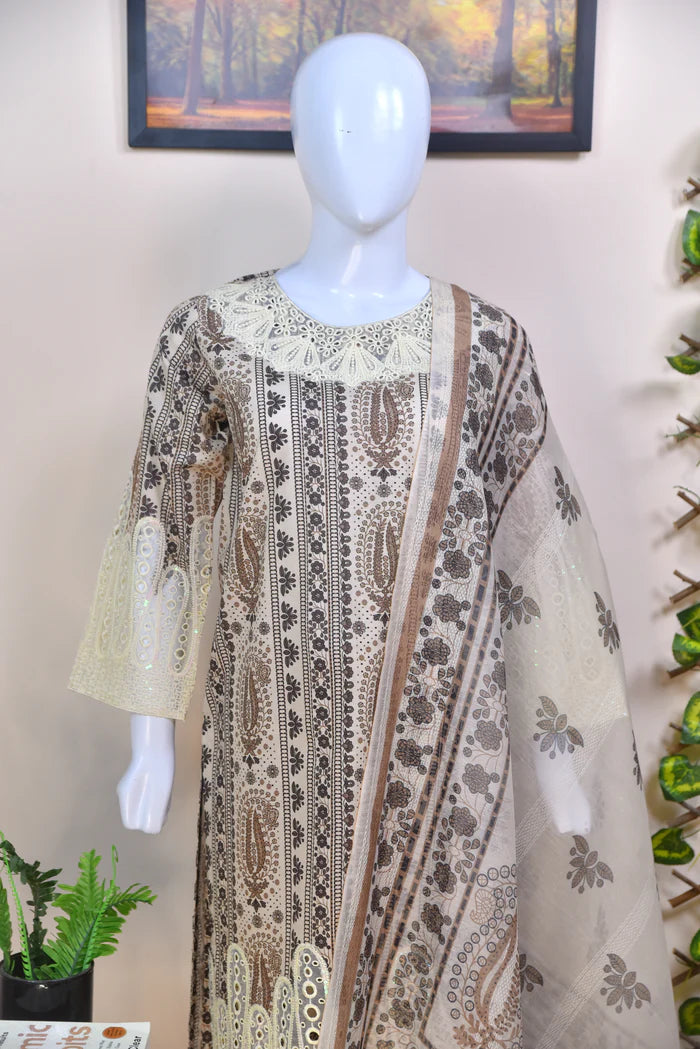 LUXURY EMBROIDERED & CUTWORK COTTON 3PC