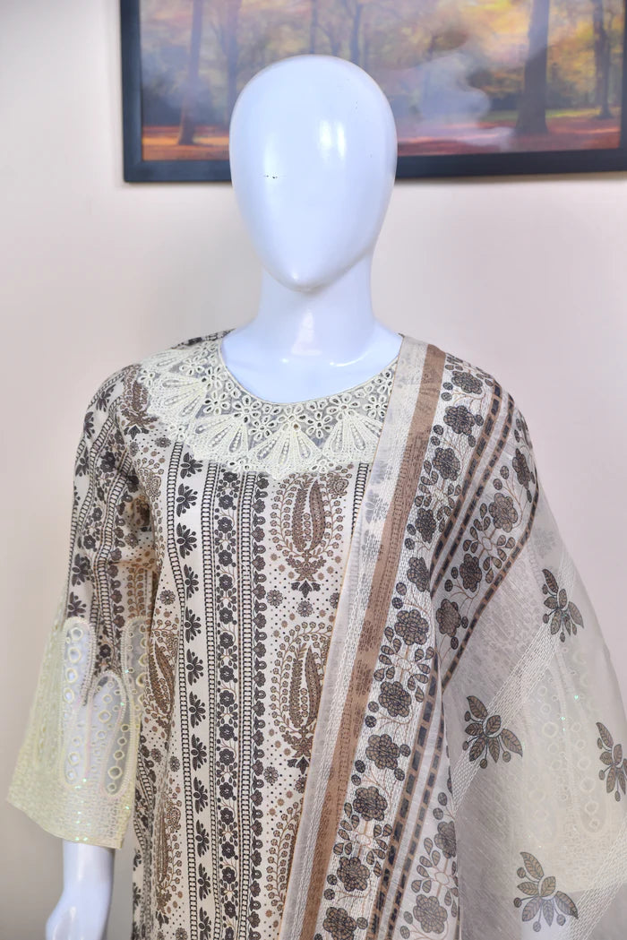 LUXURY EMBROIDERED & CUTWORK COTTON 3PC