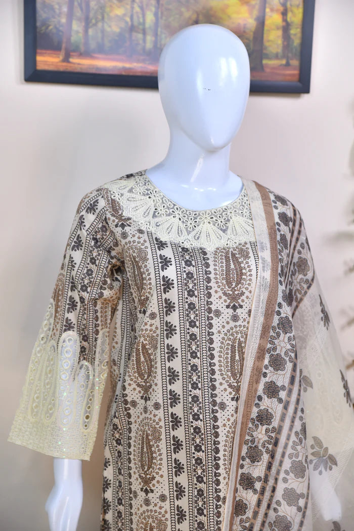 LUXURY EMBROIDERED & CUTWORK COTTON 3PC